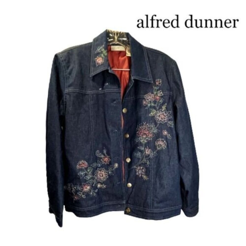 Women's Alfred Dunner Floral Embroidered Button Denim Jacket